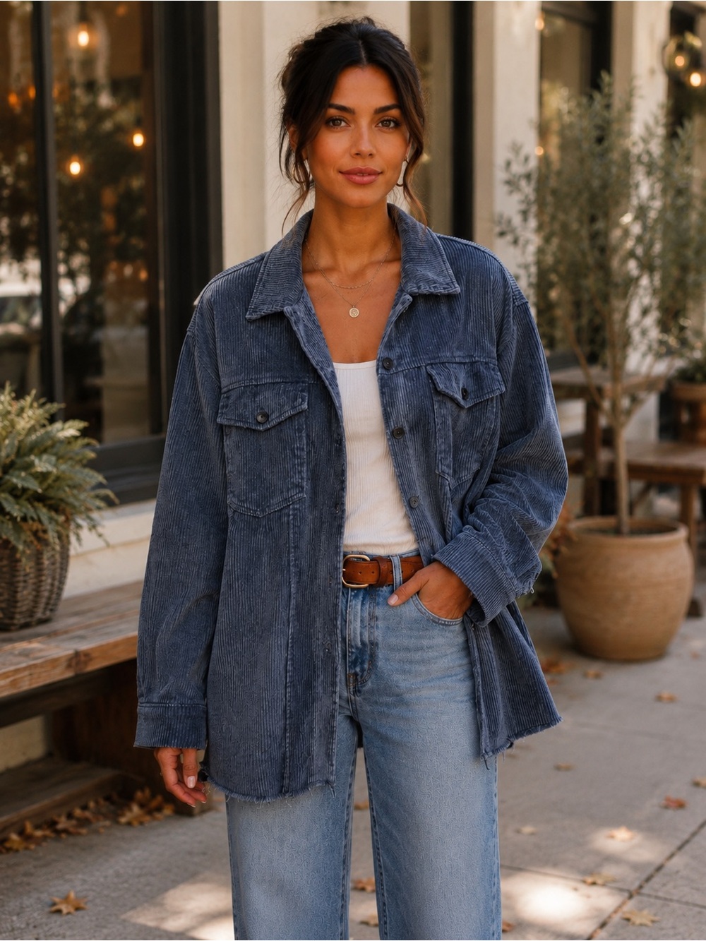 Umgee Blue Corduroy Button-Front Jacket
